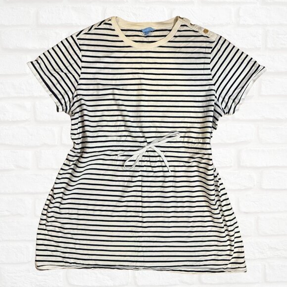 Draper James Tie Waist T-Shirt Dress Navy Stripe 2X Plus Size Cotton Coastal - Picture 2 of 7